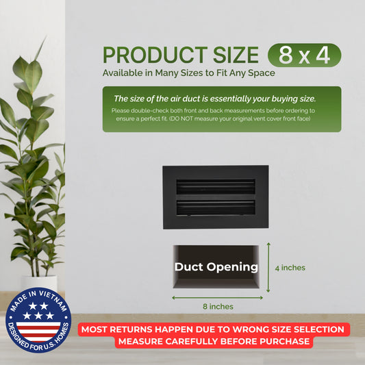Aluminum Black Linear Slot Diffuser 8x4 (Duct Opening) - Modern Air Vent Cover