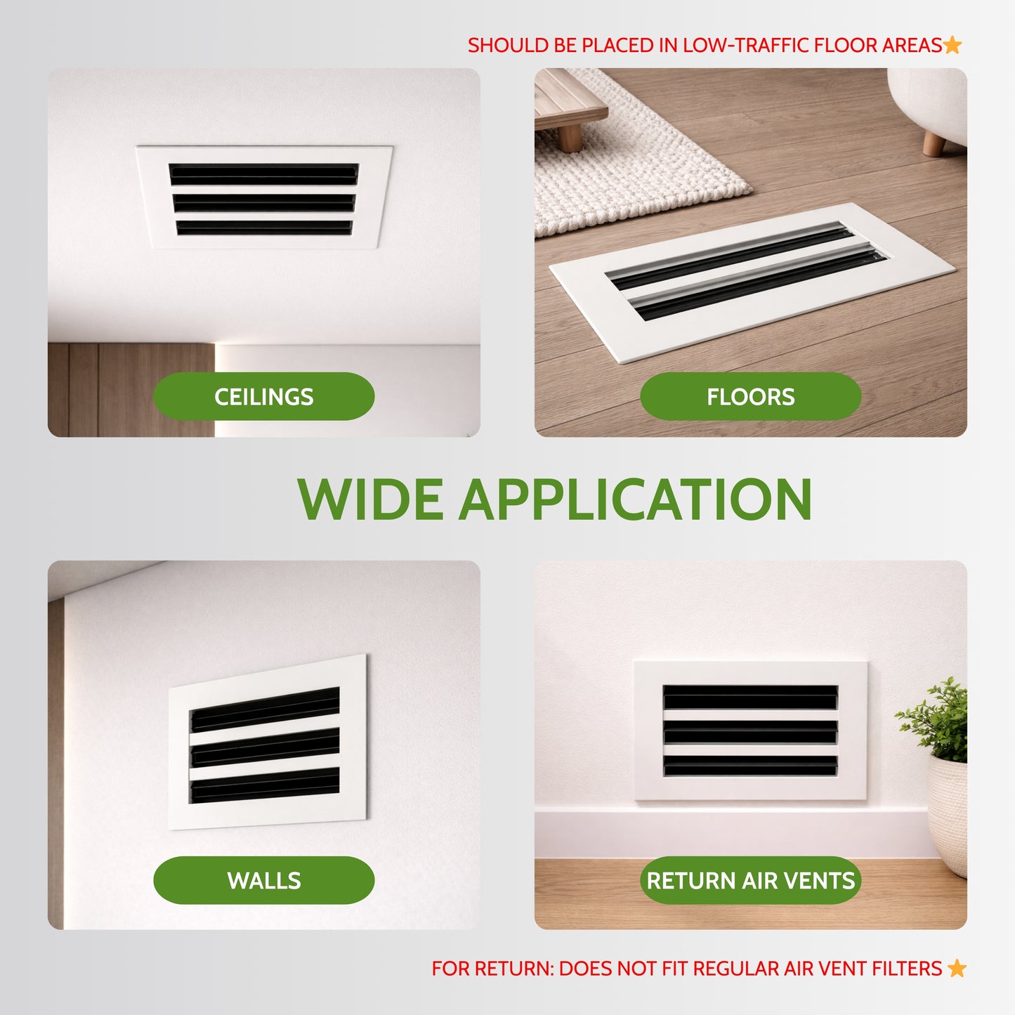 6x14 Air Vent Cover (Duct Opening) - White Aluminum Linear Slot Diffuser