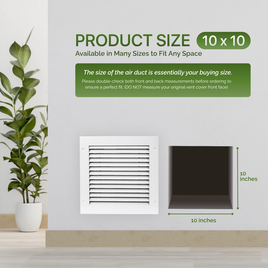 Modern Air Return Grille 10x10 (Duct Opening) - Decorative White Aluminum Air Vent Cover with Washable Mesh Pre-Filter
