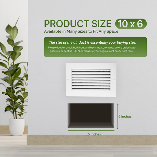 Modern Air Return Grille 10x6 (Duct Opening) - Decorative White Aluminum Air Vent Cover with Washable Mesh Pre-Filter