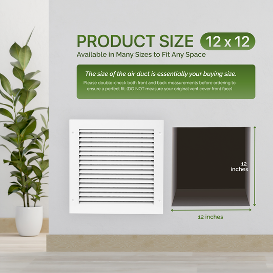 Modern Air Return Grille 12x12 (Duct Opening) - Decorative White Aluminum Air Vent Cover with Washable Mesh Pre-Filter
