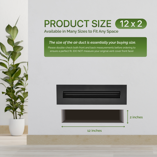 Aluminum Black Linear Slot Diffuser 12x2 (Duct Opening) - Modern Air Vent Cover