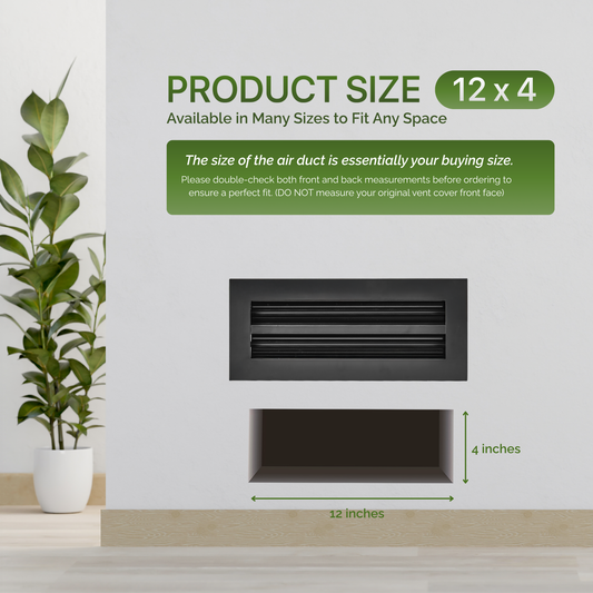 Aluminum Black Linear Slot Diffuser 12x4 (Duct Opening) - Modern Air Vent Cover