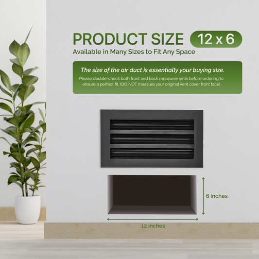 Aluminum Black Linear Slot Diffuser 12x6 (Duct Opening) - Modern Air Vent Cover