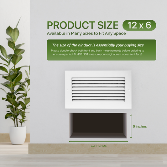 Modern Air Return Grille 12x6 (Duct Opening) - Decorative White Aluminum Air Vent Cover with Washable Mesh Pre-Filter