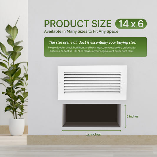 Modern Air Return Grille 14x6 (Duct opening) - Decorative White Aluminum Air Vent Cover with Washable Mesh Pre-Filter