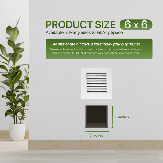 Modern Air Return Grille 6x6 (Duct Opening) - Decorative White Aluminum Air Vent Cover with Washable Mesh Pre-Filter