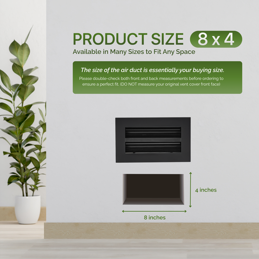 Aluminum Black Linear Slot Diffuser 8x4 (Duct Opening) - Modern Air Vent Cover