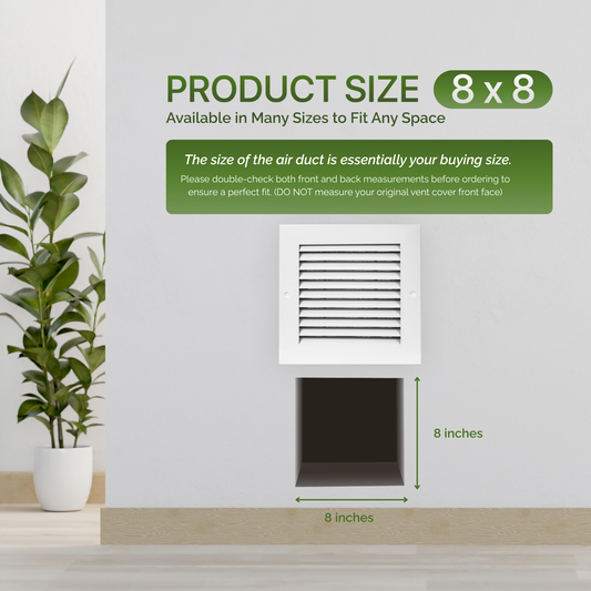 Modern Air Return Grille 8x8 (Duct Opening) - Decorative White Aluminum Air Vent Cover with Washable Mesh Pre-Filter