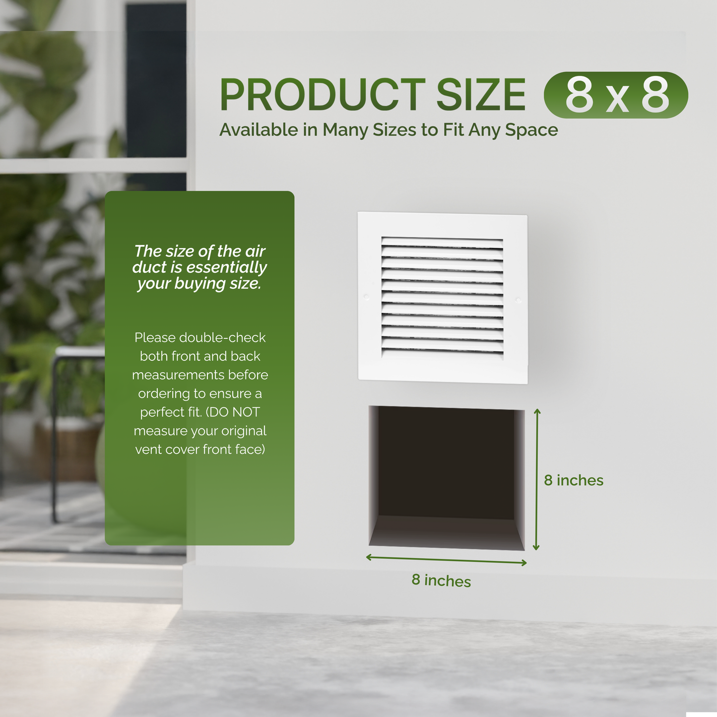 Modern Air Return Grille 8x8 (Duct Opening) - Decorative White Aluminum Air Vent Cover with Washable Mesh Pre-Filter