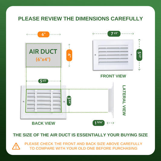 Air Return Grille 6x4 (Duct Opening), Decorative Aluminum Air Vent Covers