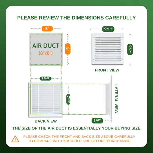 Air Return Grille 8x8 (Duct Opening), Decorative Aluminum Air Vent Covers