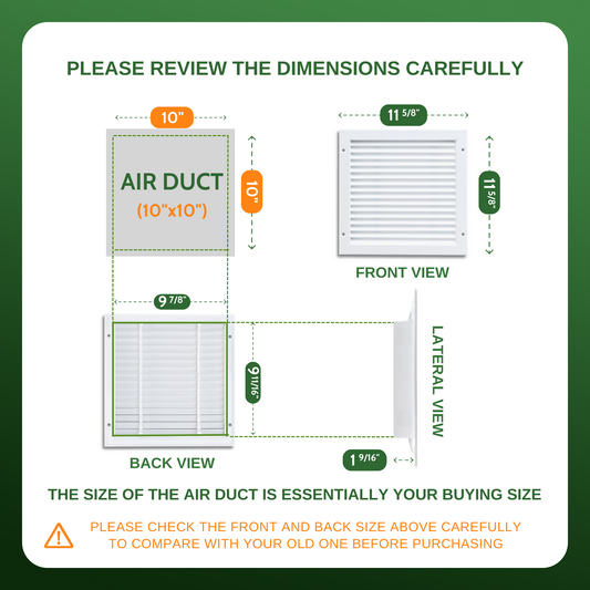 Air Return Grille 10x10 (Duct Opening), Decorative Aluminum Air Vent Covers