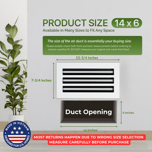 6x14 Air Vent Cover (Duct Opening) - White Aluminum Linear Slot Diffuser