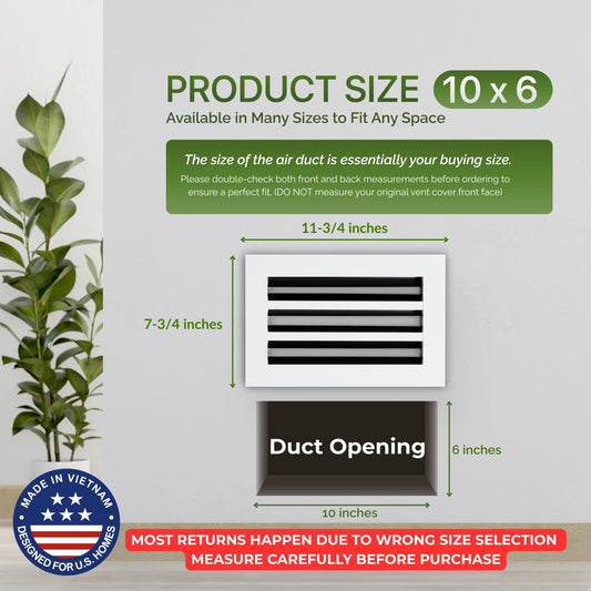 6x10 Air Vent Cover (Duct Opening) - White Aluminum Linear Slot Diffuser