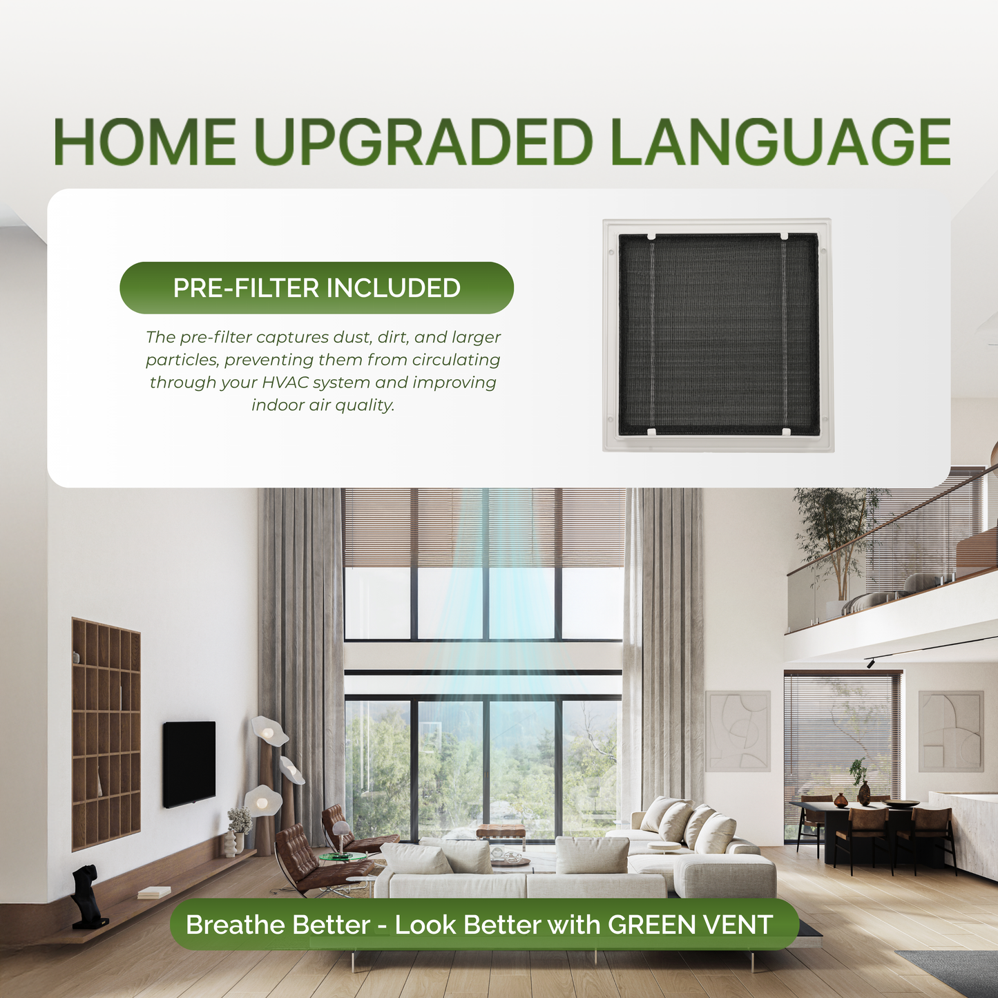 Modern Air Return Grille 8x8 (Duct Opening) - Decorative White Aluminum Air Vent Cover with Washable Mesh Pre-Filter