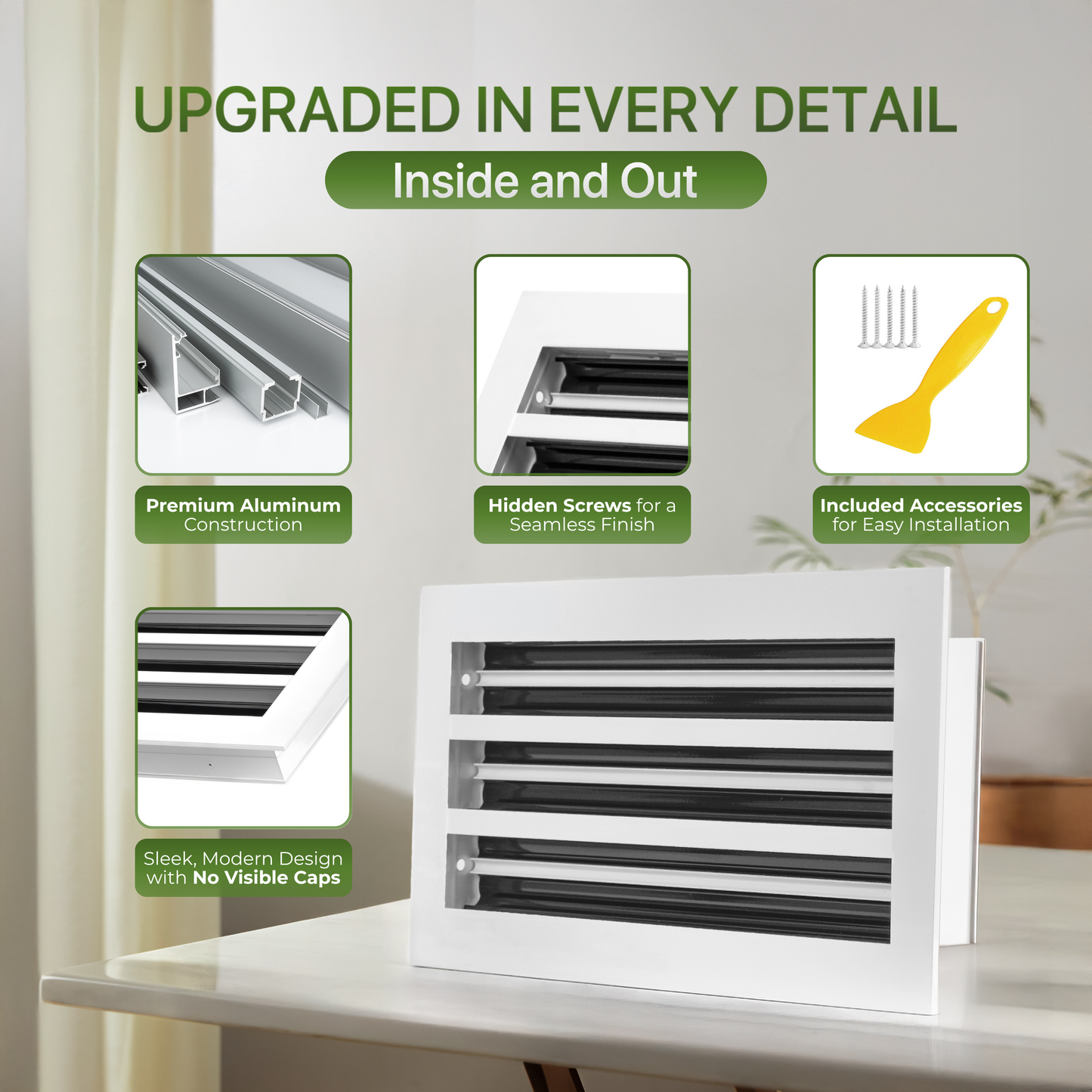 Aluminum White Linear Slot Diffuser 8x4 (Duct Opening)- Modern Air Vent Cover