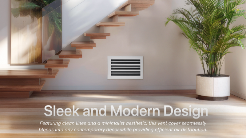 Modern vent cover under staircase with sleek minimalist design and indoor plant