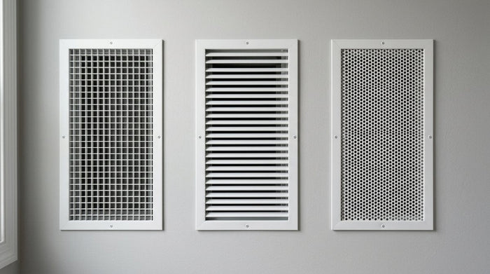 Egg crate vs bar vs perforated return grilles side by side on a wall