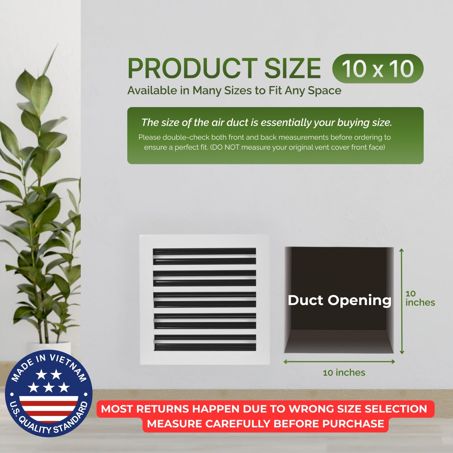 Aluminum White Linear Slot Diffuser 10x10 (Duct Opening)- Modern Air Vent Cover