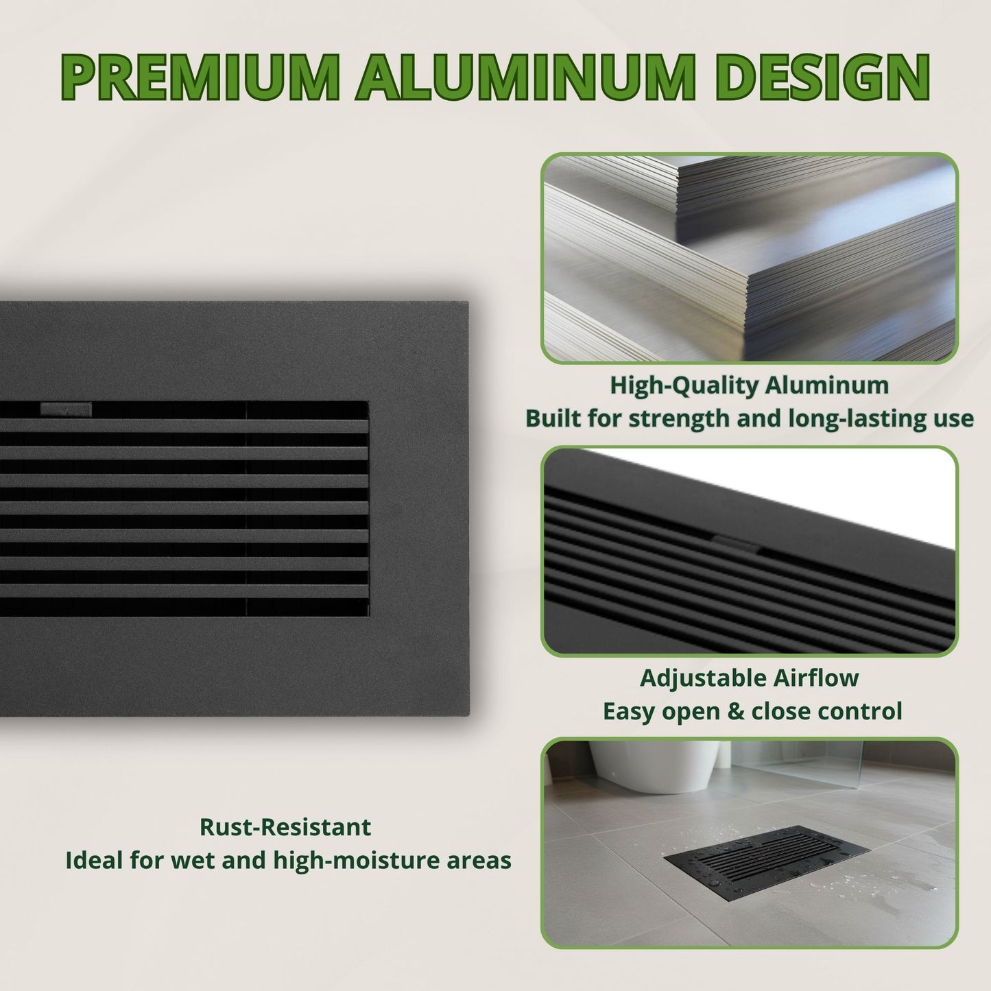 10x4 Matte Black Aluminum Floor Register - Modern Design (Duct Opening)