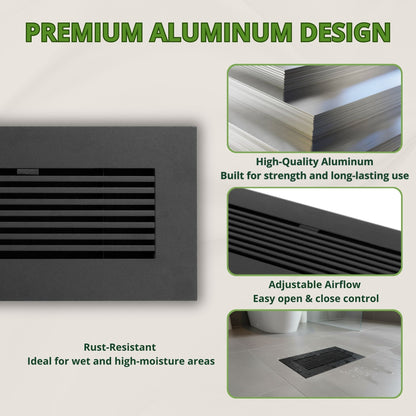10x4 Matte Black Aluminum Floor Register - Modern Design (Duct Opening)