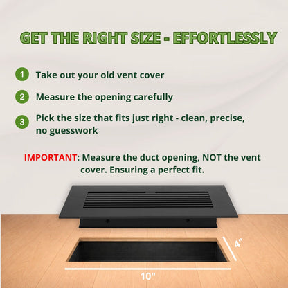 10x4 Matte Black Aluminum Floor Register - Modern Design (Duct Opening)