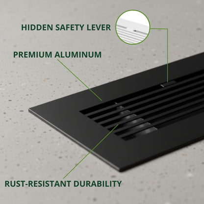10x4 Matte Black Aluminum Floor Register - Modern Design (Duct Opening)