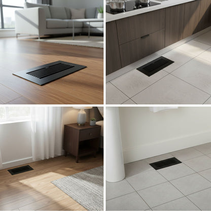 10x4 Matte Black Aluminum Floor Register - Modern Design (Duct Opening)