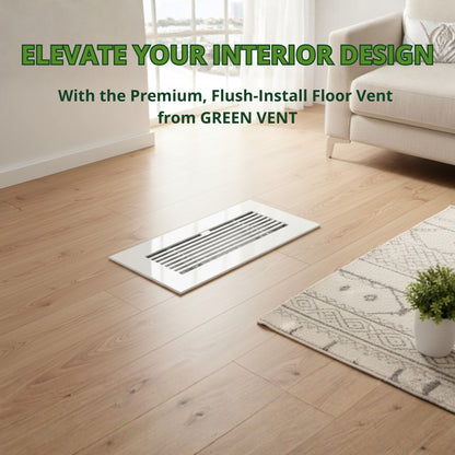 10x4 White Aluminum Floor Register - Modern Design (Duct Opening)