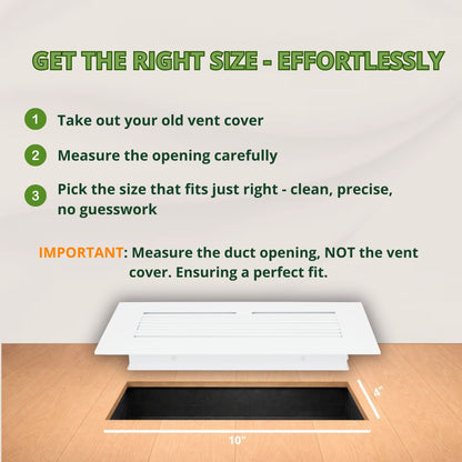 10x4 White Aluminum Floor Register - Modern Design (Duct Opening)