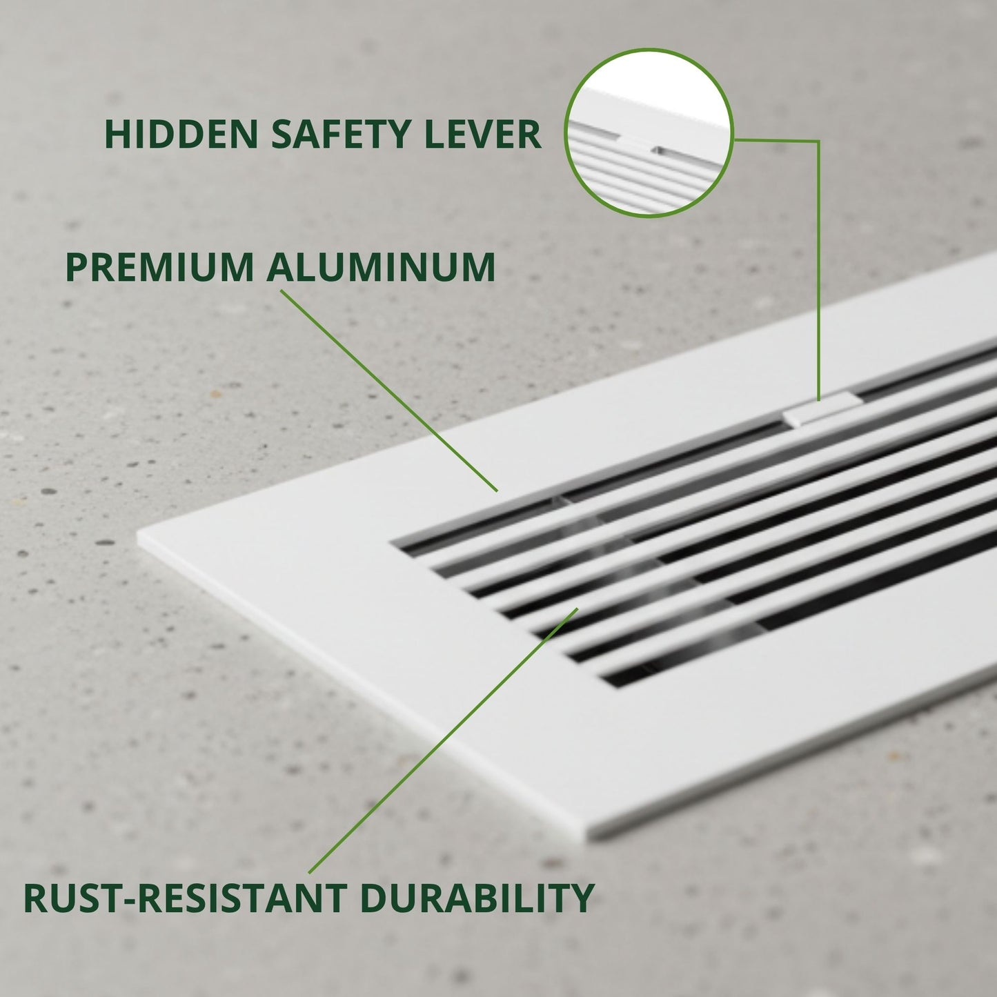 10x4 White Aluminum Floor Register - Modern Design (Duct Opening)