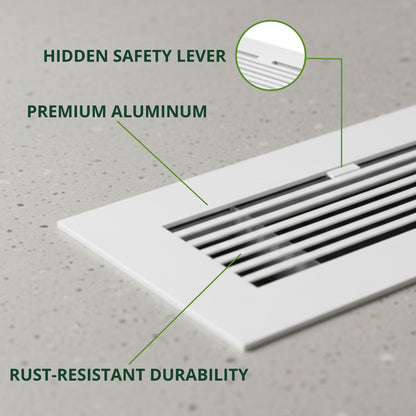 10x4 White Aluminum Floor Register - Modern Design (Duct Opening)