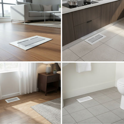 10x4 White Aluminum Floor Register - Modern Design (Duct Opening)