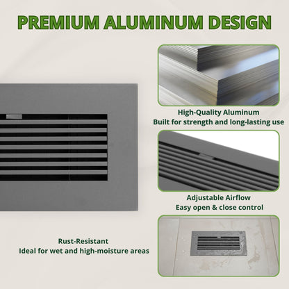 10x4 Matte Gray Aluminum Floor Register - Modern Design (Duct Opening)