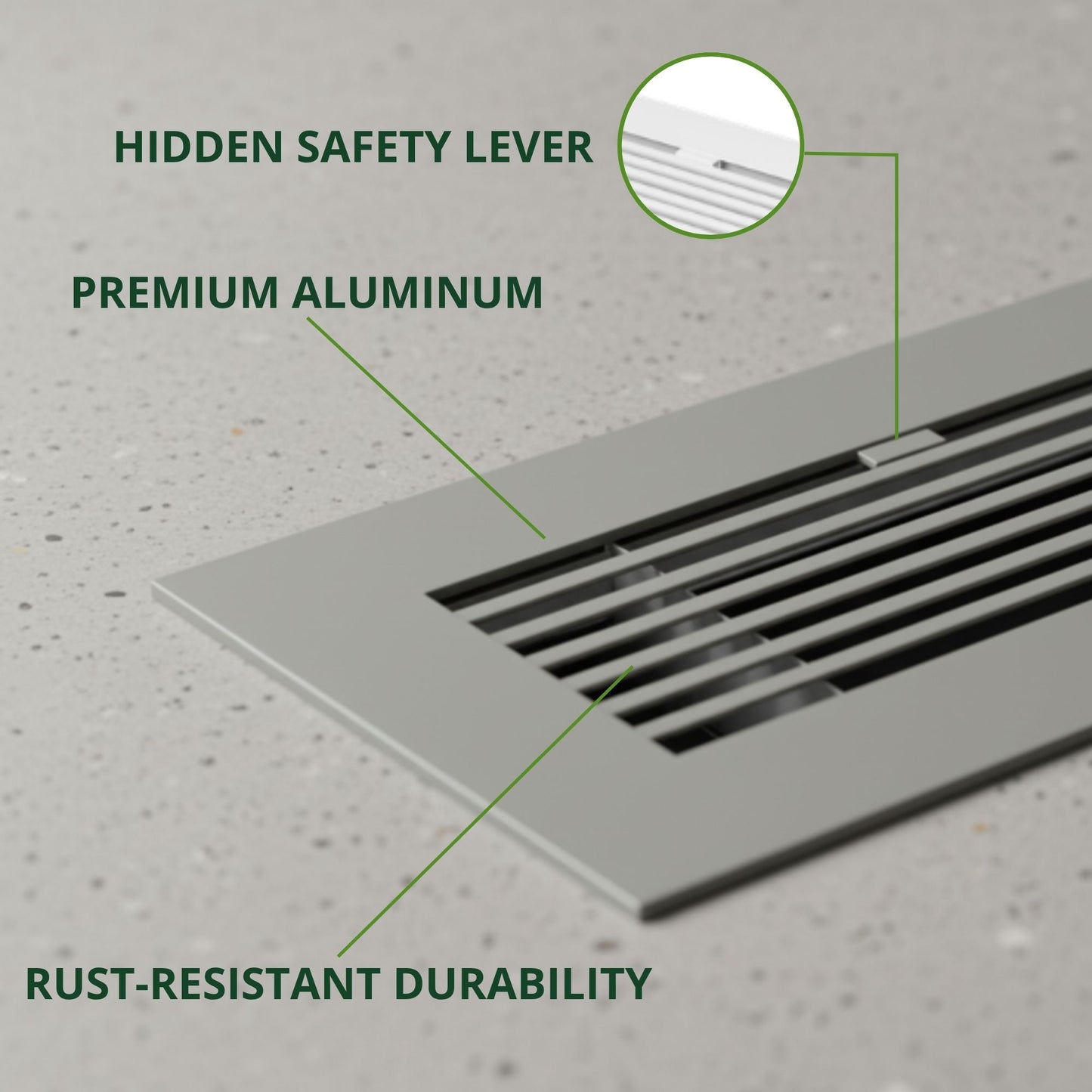 10x4 Matte Gray Aluminum Floor Register - Modern Design (Duct Opening)