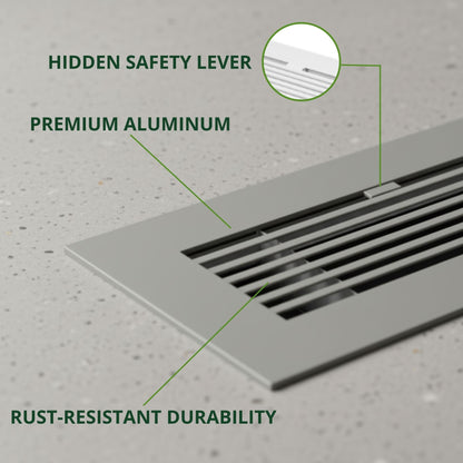 10x4 Matte Gray Aluminum Floor Register - Modern Design (Duct Opening)