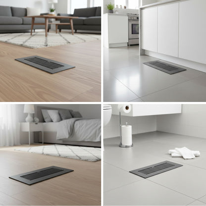 10x4 Matte Gray Aluminum Floor Register - Modern Design (Duct Opening)
