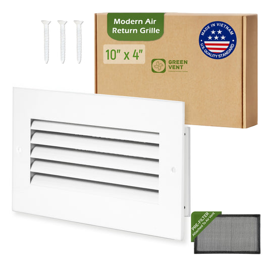Modern Air Return Grille 10x4 (Duct Opening) - Decorative White Aluminum Air Vent Cover with Washable Mesh Pre-Filter