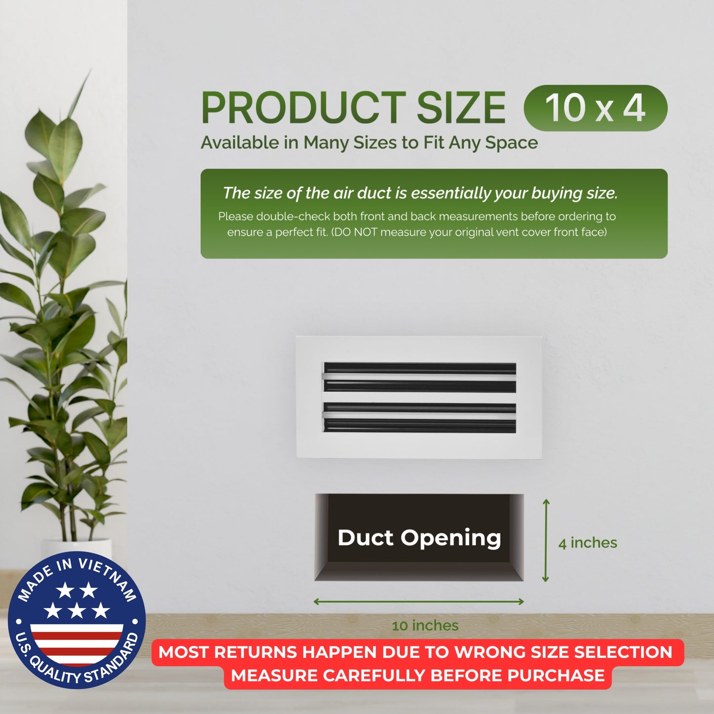 Aluminum White Linear Slot Diffuser 10x4 (Duct Opening)- Modern Air Vent Cover