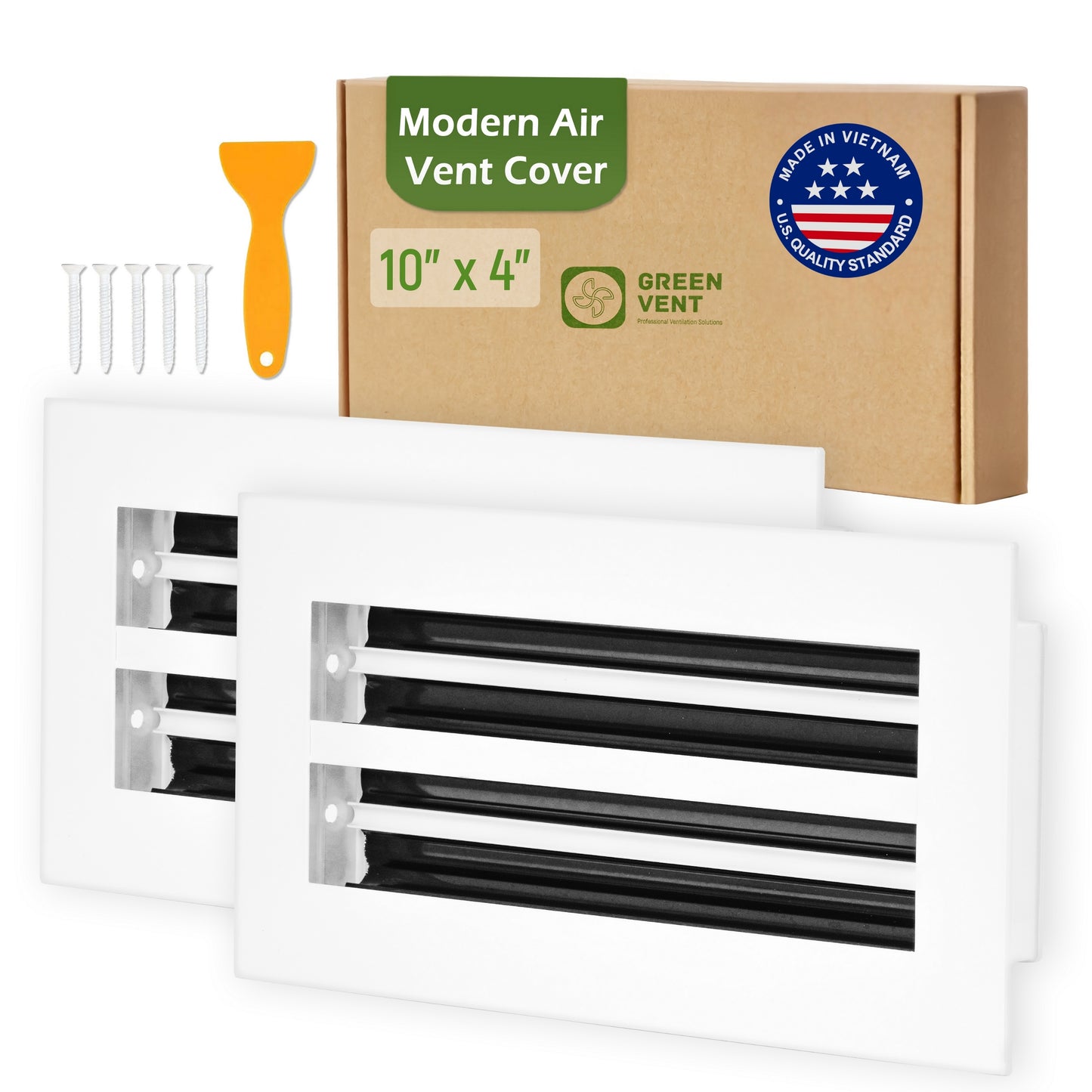 Aluminum White Linear Slot Diffuser 10x4 Pack 2 (Duct Opening)- Modern Air Vent Cover