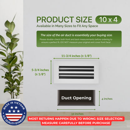Aluminum White Linear Slot Diffuser 10x4 Pack 2 (Duct Opening)- Modern Air Vent Cover