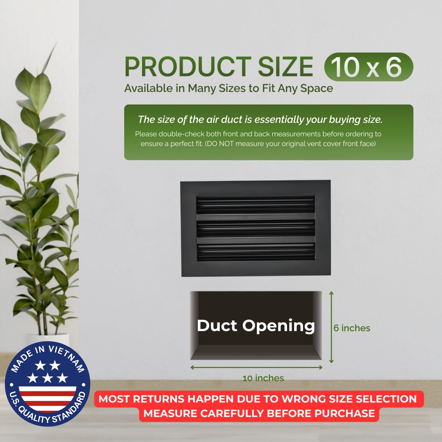 Aluminum Black Linear Slot Diffuser 10x6 (Duct Opening) - Modern Air Vent Cover