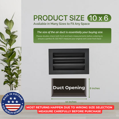 Aluminum Black Linear Slot Diffuser 10x6 (Duct Opening) - Modern Air Vent Cover