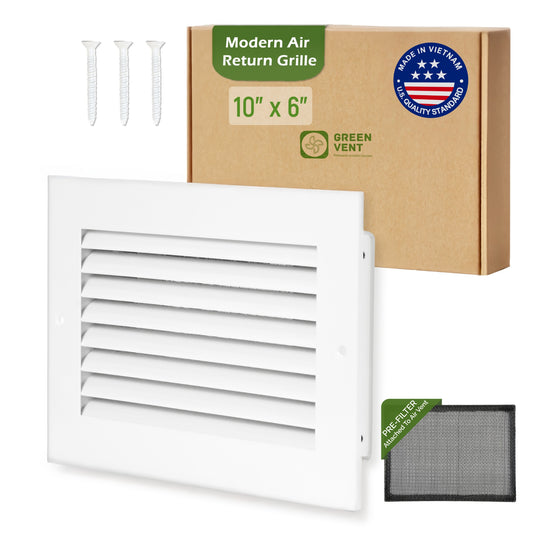 Modern Air Return Grille 10x6 (Duct Opening) - Decorative White Aluminum Air Vent Cover with Washable Mesh Pre-Filter