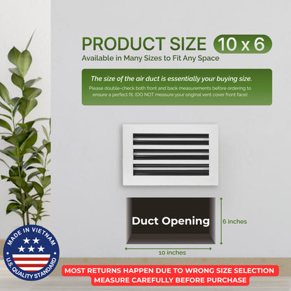 Aluminum White Linear Slot Diffuser 10x6 (Duct Opening)- Modern Air Vent Cover
