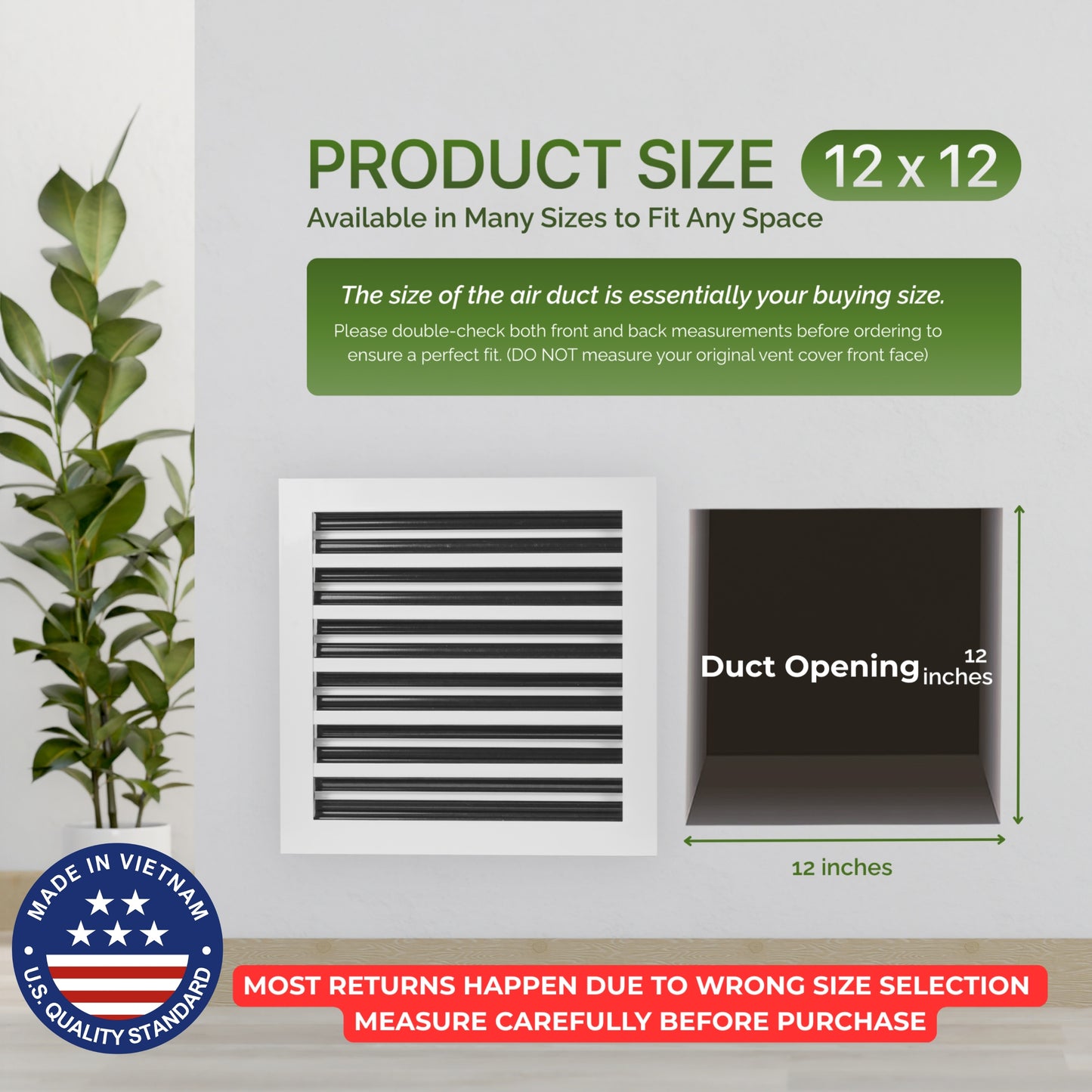 Aluminum White Linear Slot Diffuser 12x12 (Duct Opening)- Modern Air Vent Cover