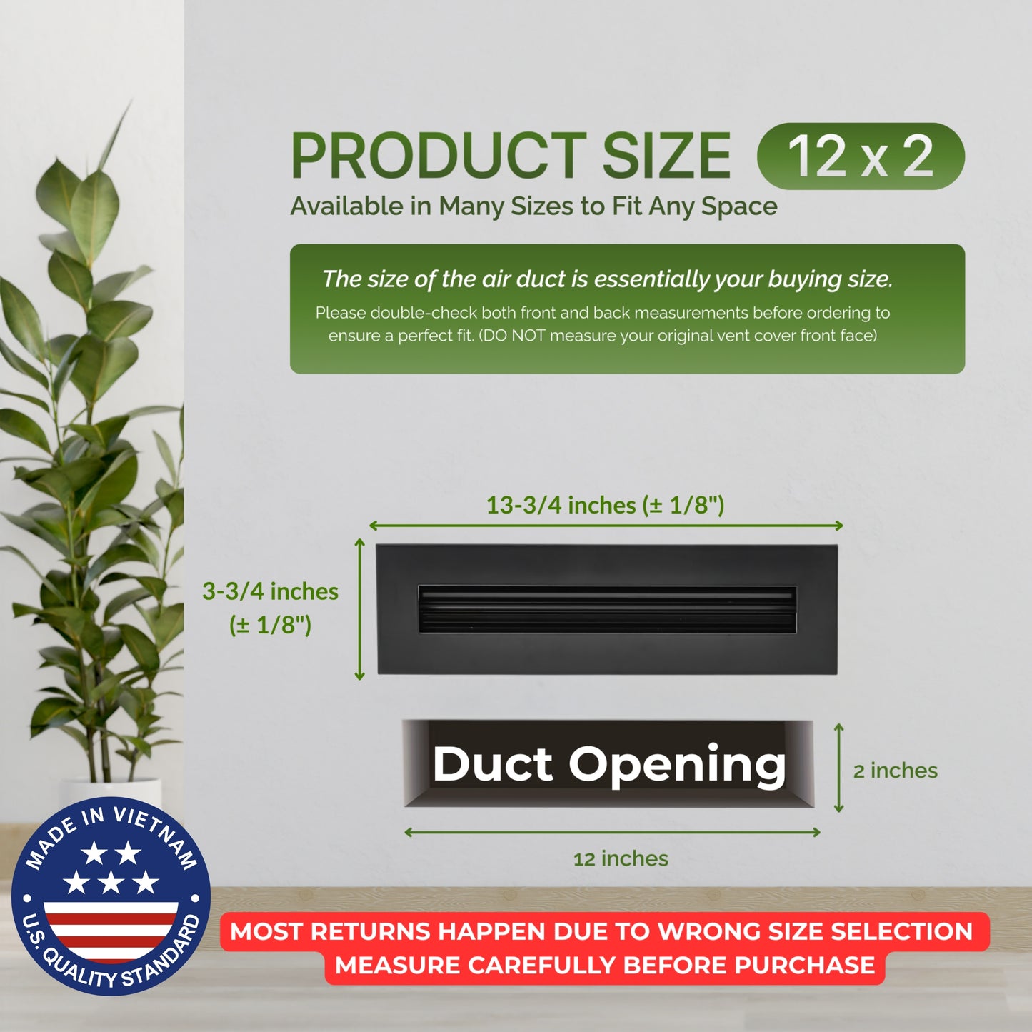 Aluminum Black Linear Slot Diffuser 12x2 (Duct Opening) - Modern Air Vent Cover