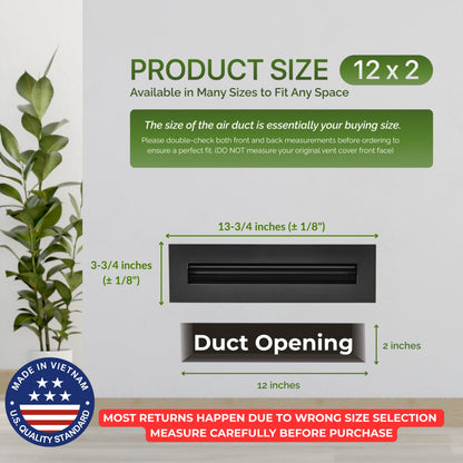 Aluminum Black Linear Slot Diffuser 12x2 (Duct Opening) - Modern Air Vent Cover