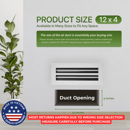 Aluminum White Linear Slot Diffuser 12x4 (Duct Opening)- Modern Air Vent Cover